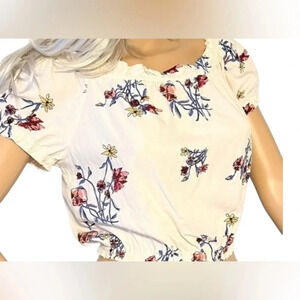 Sky and Sparrow Cream White Floral Crop‎ Top Blouse Medium